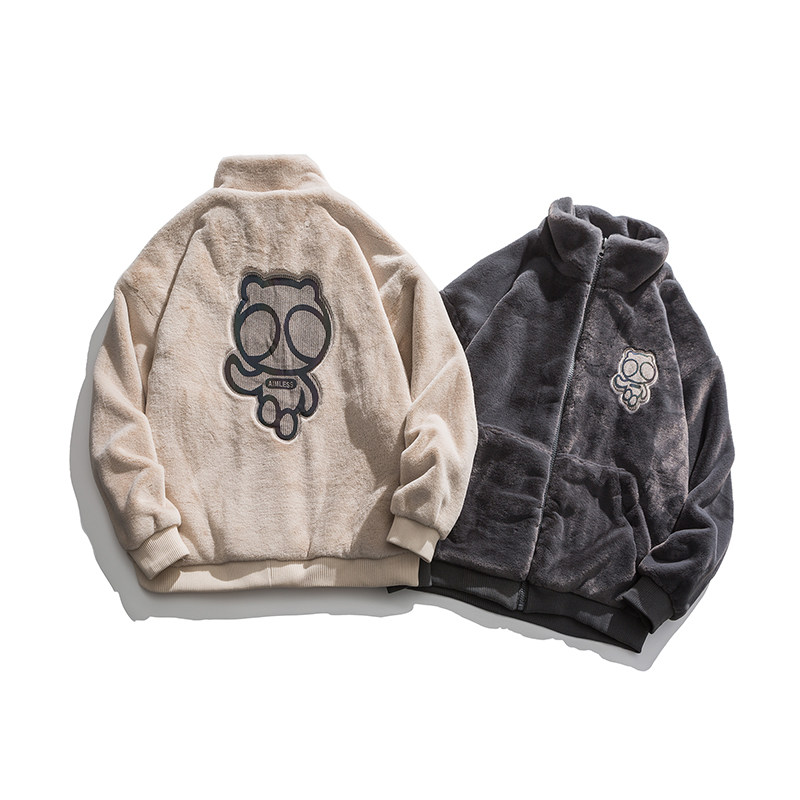 冬季毛呢小熊印花夾克聚酯纖維