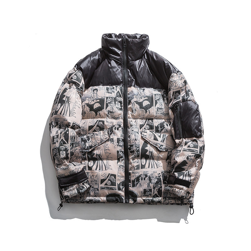 冬季潮流寬鬆拼接休閒棉服滌