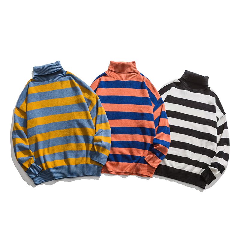 Winter high neck stripe casual sweater (100% polyester)