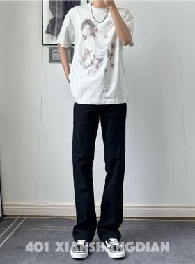 【BBC】2026黑色牛仔裤男款显高显瘦显腿长直筒微喇秋冬弹力长裤