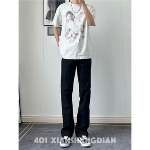 男款 2025黑色牛仔裤 显高显瘦显腿长直筒微喇秋冬弹力长裤 BBC