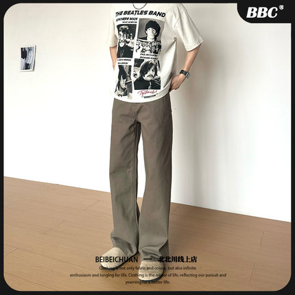 BBC【美式直筒牛仔裤】秋冬款极简咖色牛仔裤百搭宽松直筒阔腿裤
