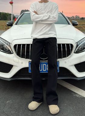 【BBC】黑色牛仔裤男款美式显高显瘦显腿长直筒微喇弹力长裤