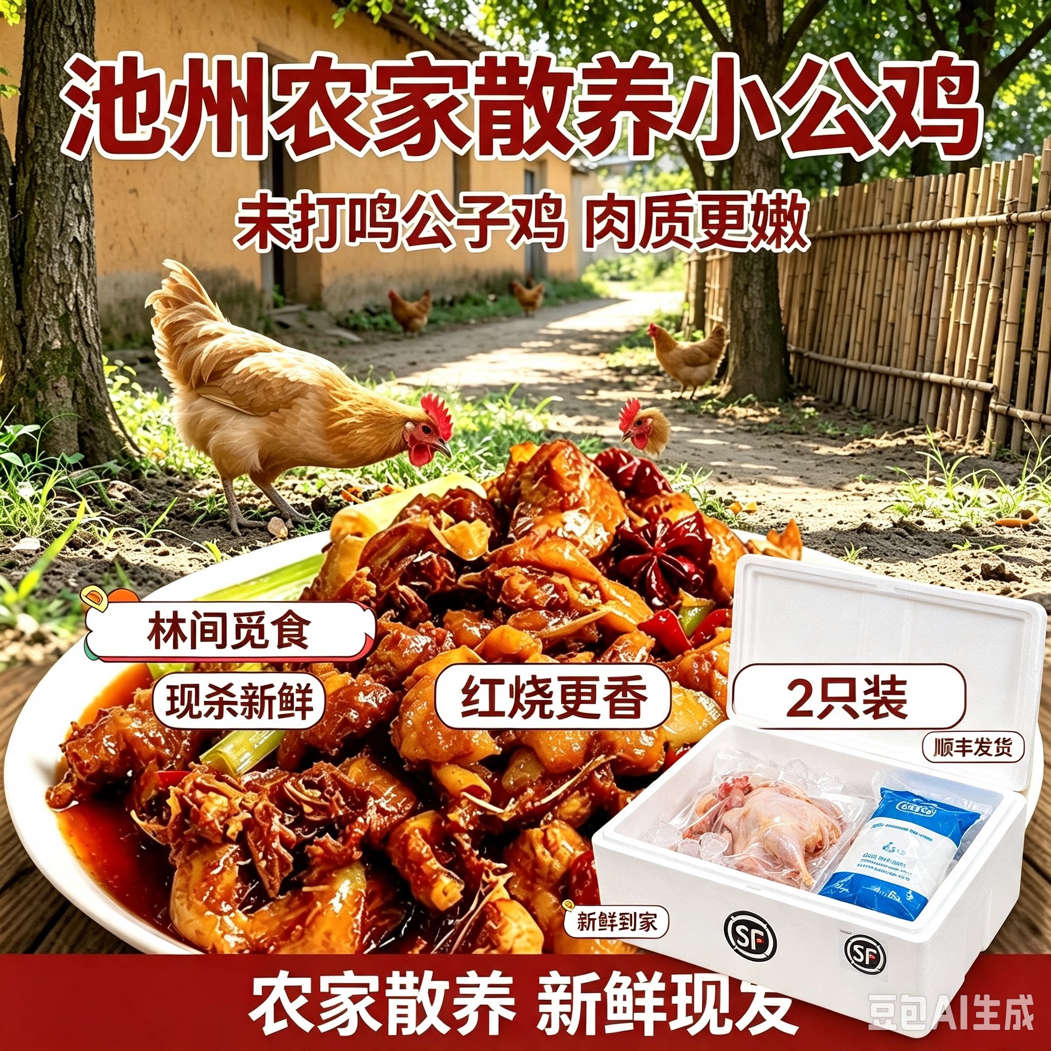 新鲜小公鸡2只装包邮