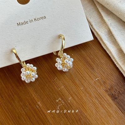 A.MU法式别致C圈珍珠耳环耳夹