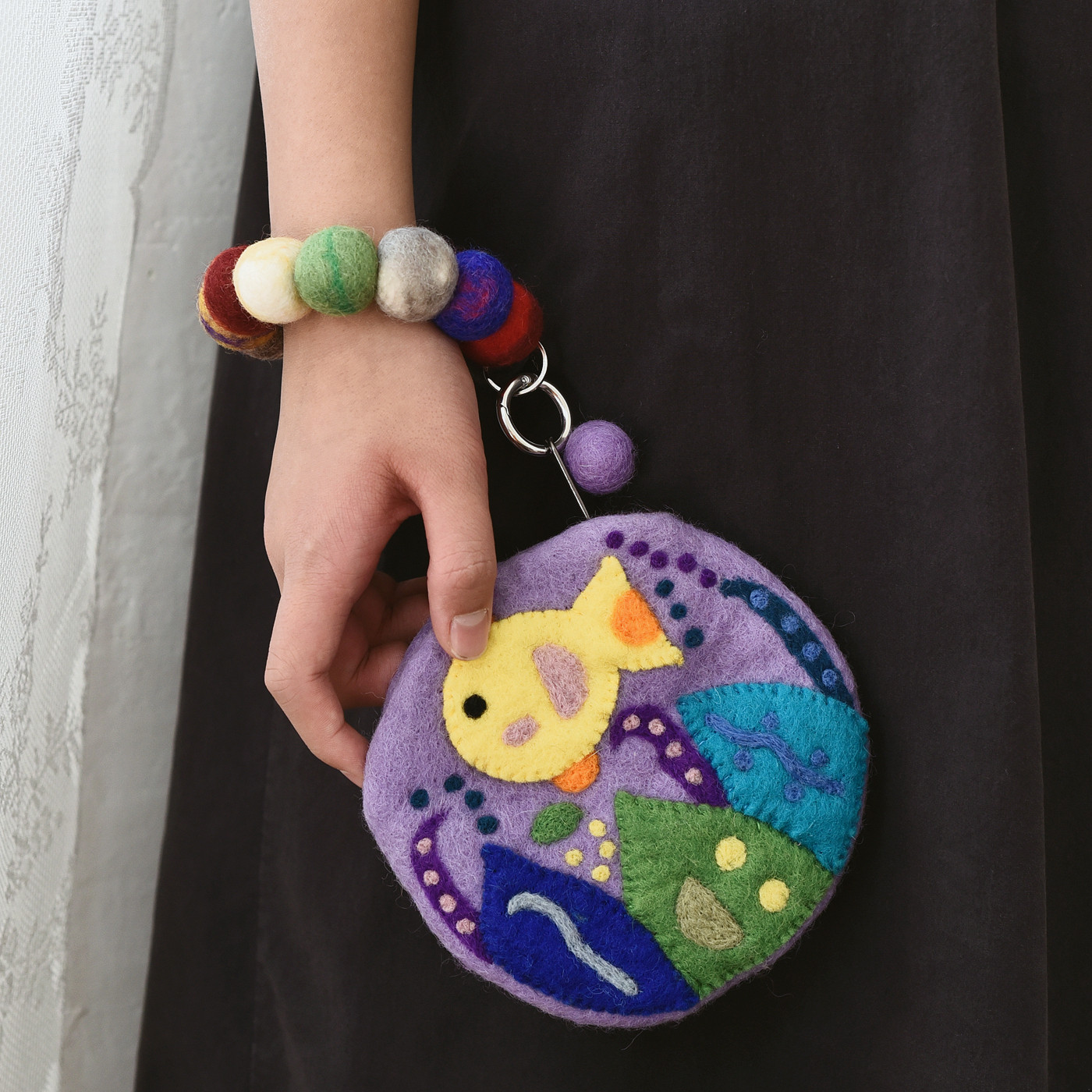 精致水草鱼零钱包手环式挂件紫色卡通口红收纳包羊毛毡卡通女礼物,节庆用品/礼品,创意零钱包,淘宝优惠券,粉丝福利购,淘宝优惠卷