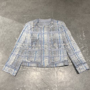 24早春新款 编织 淡蓝色清新淡雅小香风粗花呢面料服装