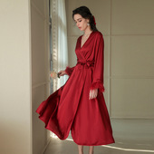 bride新娘晨袍女红色睡袍婚礼化妆伴娘团结婚和服缎面长款 浴袍