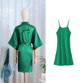 外贸跨境bride TEAM新娘团伴娘服晨袍女士睡袍婚礼化妆结婚仿真丝