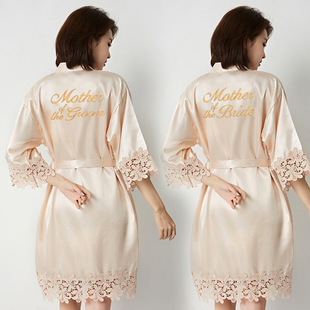 Mother of the Bride晨袍女士蕾丝花边睡袍跨境结婚伴娘团浴袍