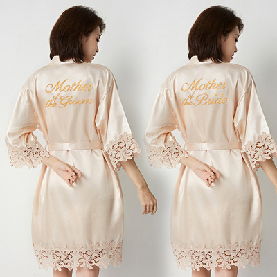 Mother of the Bride晨袍女士蕾丝花边睡袍跨境结婚伴娘团浴袍