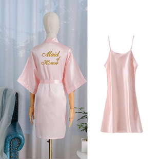 欧美跨境bride TEAM新娘团晨袍女士睡袍婚礼化妆结婚仿真丝浴袍