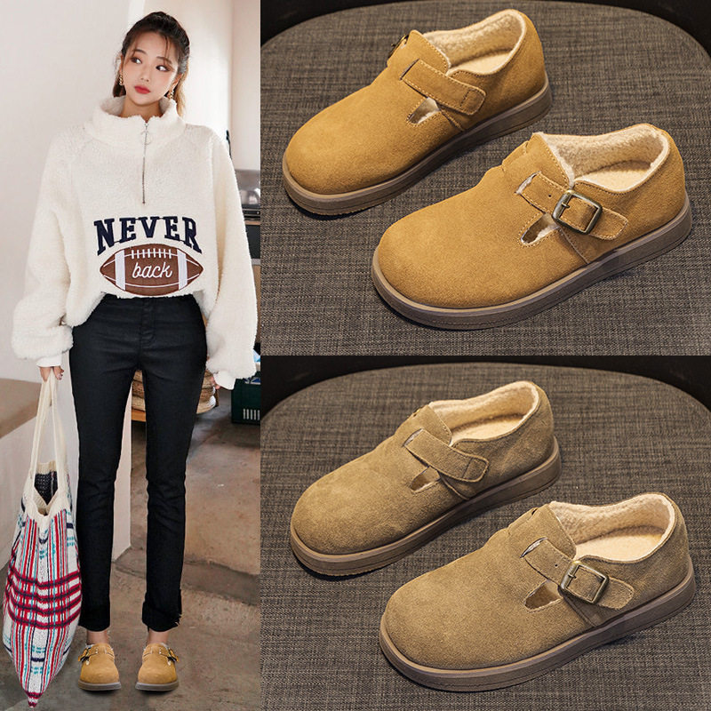 搭扣博肯鞋女加绒保暖棉鞋2025年秋冬新款真皮休闲平底可爱勃肯,女鞋,棉鞋,淘宝优惠券,粉丝福利购,淘宝优惠卷