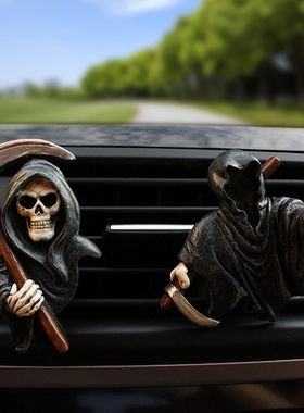 跨境创意镰刀死神香薰夹挂件树脂车载出风口骷髅鬼脸饰品微景摆设