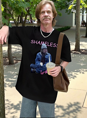frank亲笔签名款 shameless弗兰克印花短袖美式宽松复古t恤纯棉