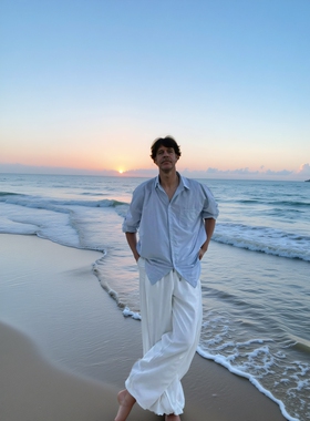 弗兰克同款四季款新品韩式松紧腰纯色直筒阔腿垂感休闲长裤潮情侣