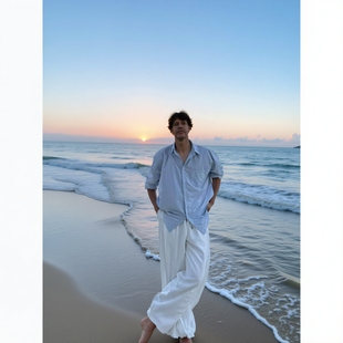 弗兰克同款四季款新品韩式松紧腰纯色直筒阔腿垂感休闲长裤潮情侣