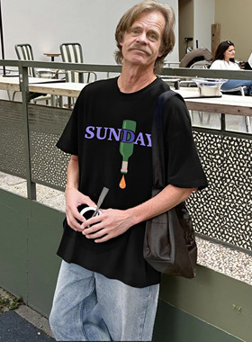 frank之家 Sunday不喝酒原创印花短袖纯棉宽松t恤圆领美式夏季