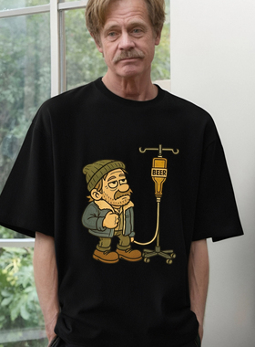 frank之家不用嘴也能喝弗兰克手绘印花美式短袖水洗做旧灰黑色t恤