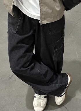 2025新款黑色多口袋牛仔裤春秋夏款男生长裤子百搭休闲潮流垂感