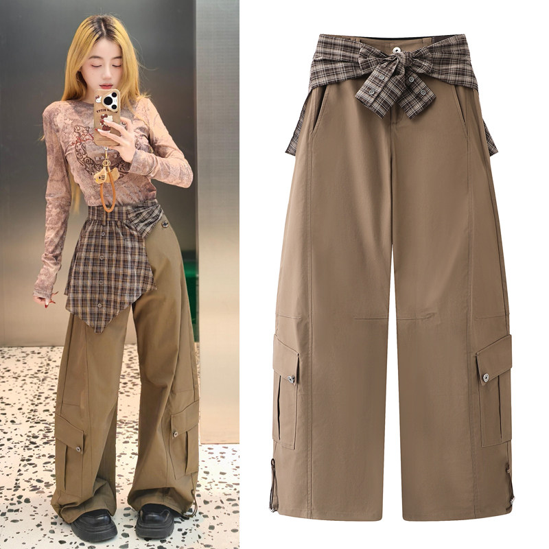 沈梦辰同款工装裤2026春新款叠穿格纹屁帘棕色直筒裤女休闲阔腿裤,女装/女士精品,休闲裤,淘宝优惠券,粉丝福利购,淘宝优惠卷