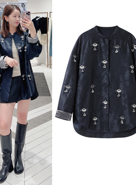 刘雯同款外套2025秋季新品复古新中式暗纹提花刺绣国风开衫上衣女