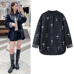 刘雯同款外套2025秋季新品复古新中式暗纹提花刺绣国风开衫上衣女