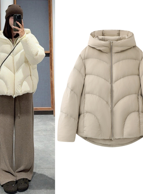 泡芙羽绒服2025冬季新百搭纯色休闲显瘦连帽廓形保暖白鸭绒外套女