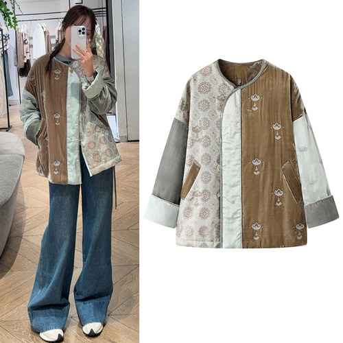 新中式国风棉衣外套丝绒棉服女