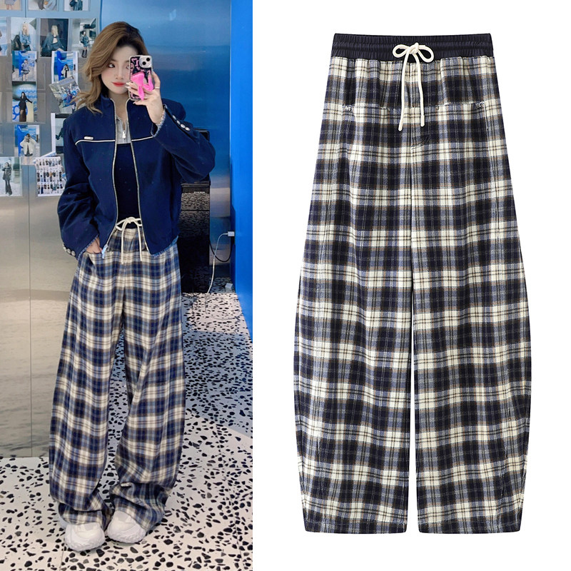 baby同款弯刀格子裤2025冬季新品松紧系带加绒直筒裤休闲阔腿裤女,女装/女士精品,休闲裤,淘宝优惠券,粉丝福利购,淘宝优惠卷