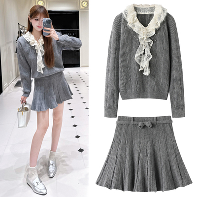 针织衫毛衣百褶半身裙女