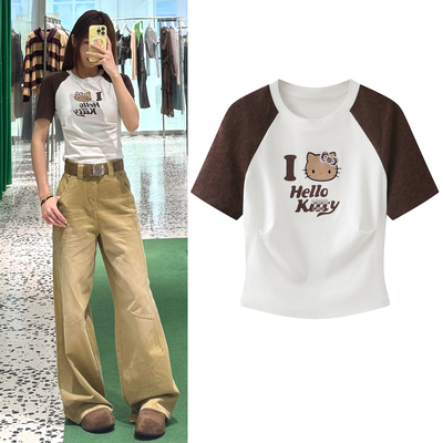 美式短款T恤豹纹短袖上衣女