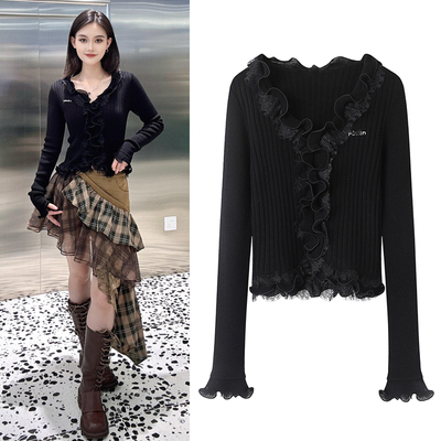 针织衫修身显瘦黑色上衣女