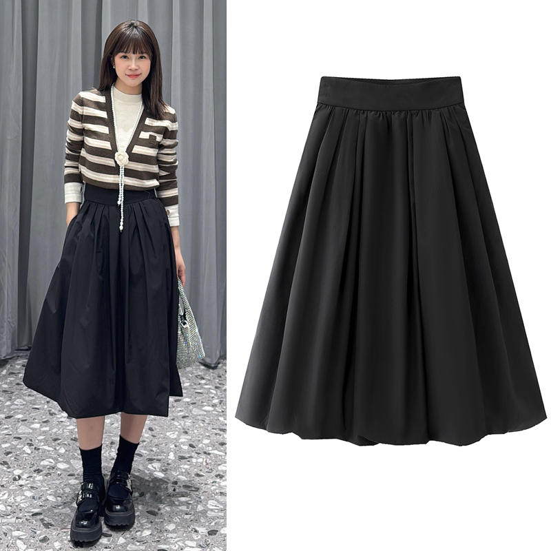 黑色半身裙高腰大摆A字中长裙女