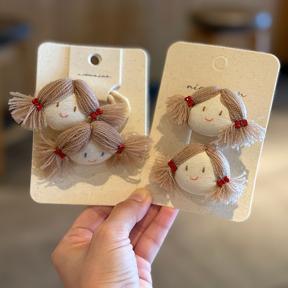 秋冬儿童布艺娃娃发夹发圈小女孩蝴蝶结刘海夹发卡宝宝扎马尾头绳