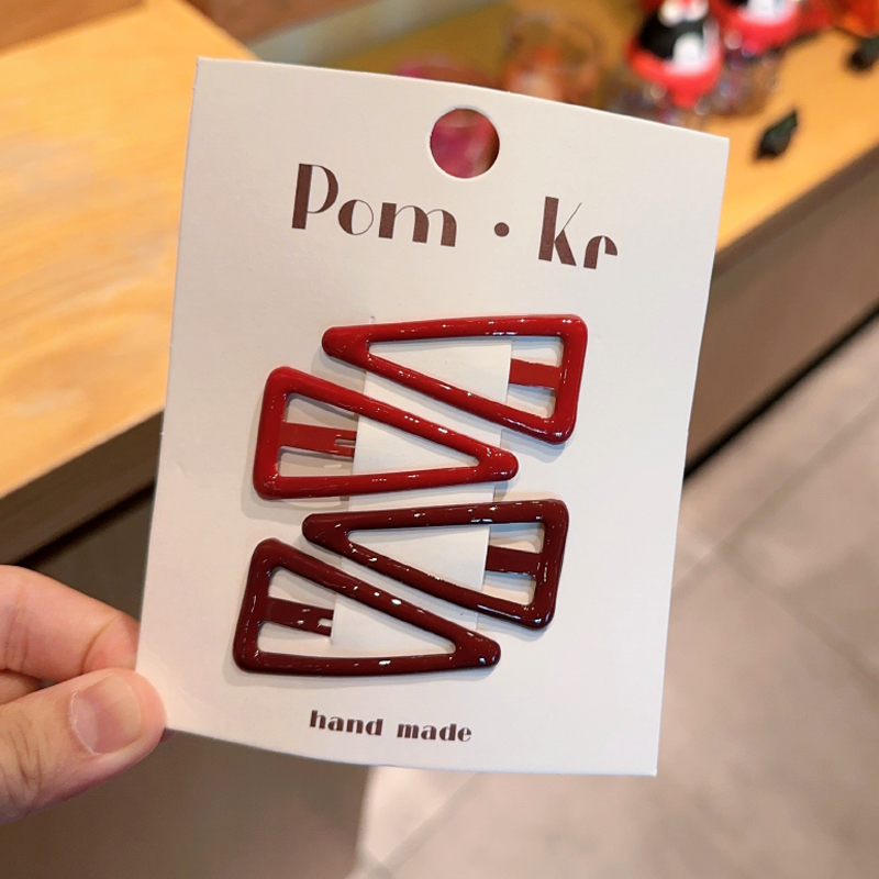 儿童红色三角BB夹新款韩系女童撞色刘海夹小女孩系侧边夹发卡饰品