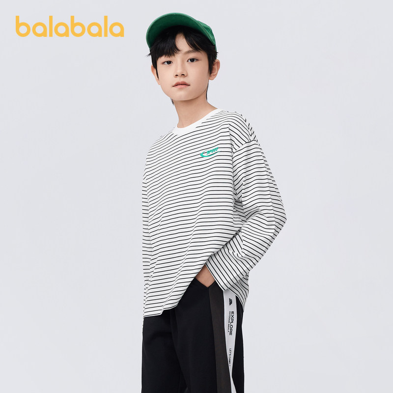 巴拉巴拉男童女童长袖t恤儿童打底衫春装2025新款中大童条纹上衣