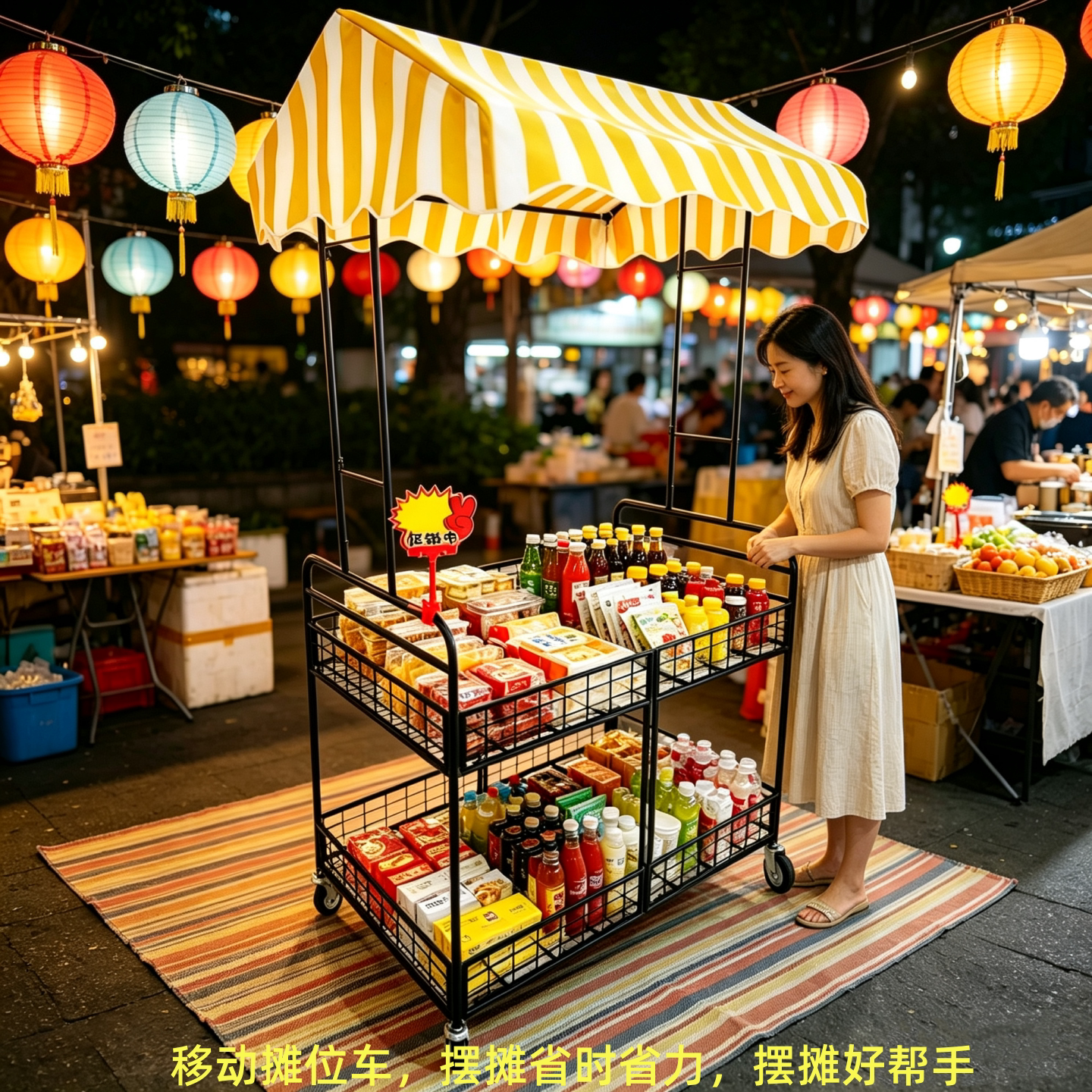 冰粉摆摊折叠移动小推车摊位货架