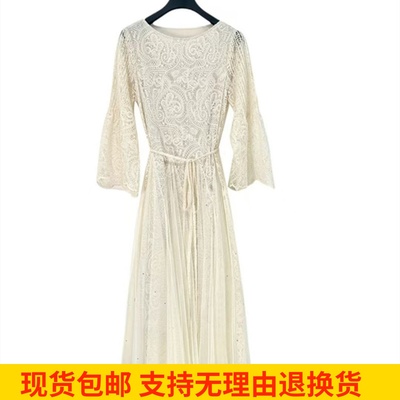 雨墨圣迪奥立秋蕾丝镂空气质轻奢拼接时尚法式收腰中长款连衣裙