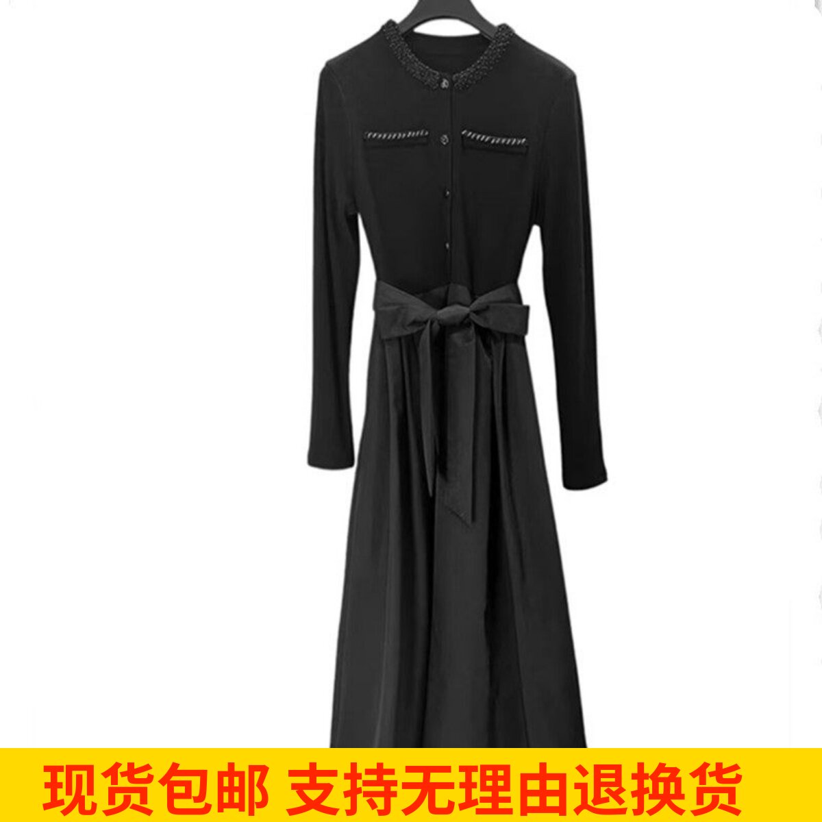 雨墨圣迪奥立冬拼接裙子显瘦气质长袖时尚女收腰连衣裙S244Z1245