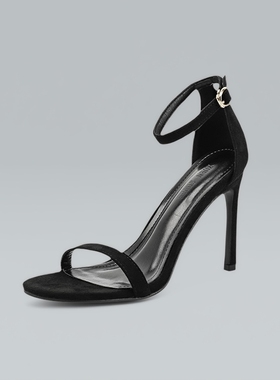 高跟鞋女2025新款软皮黑色一字带凉鞋夏季复古时尚法式仙女露趾