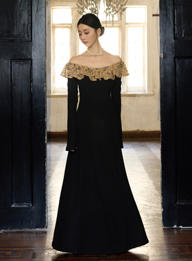 《鹦鹉梨严选》ONMOON法式赫本风黑色长袖针织连衣裙L25OM0909-11