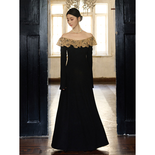 针织连衣裙L25OM0909 赫本风黑色长袖 ONMOON法式 鹦鹉梨严选