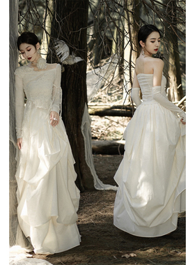 ONMOON 秋季设计感小众褶皱半身裙 2022新款收腰复古气质蓬蓬裙女