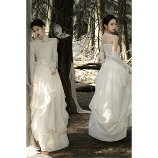 ONMOON 设计感小众褶皱半身裙 2022新款 收腰复古气质蓬蓬裙女 秋季