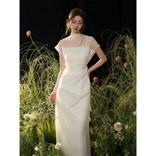 2026简约高级感轻婚纱礼服裙 两件套连衣裙 ONMOON 米白色吊带罩衫