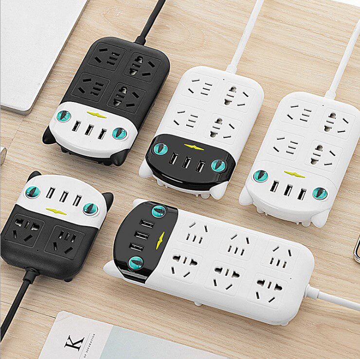 크리 에이 티브 고양이 머리 소켓 흑백 스마트 연장 코드 사무실 홈 플러그인 휴대 전화 충전 3USB 터미널 보드