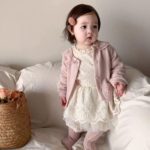 Детская весенняя универсальная куртка для девочек, трикотажный свитер, кардиган, детский комплект для выхода на улицу