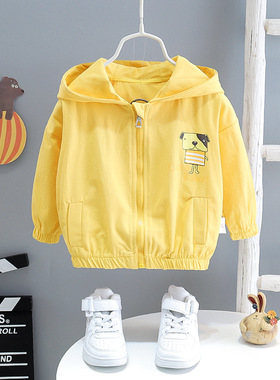 2021黄色短款韩版春秋季男童女童休闲卡通长袖洋气连帽春秋拉链衫