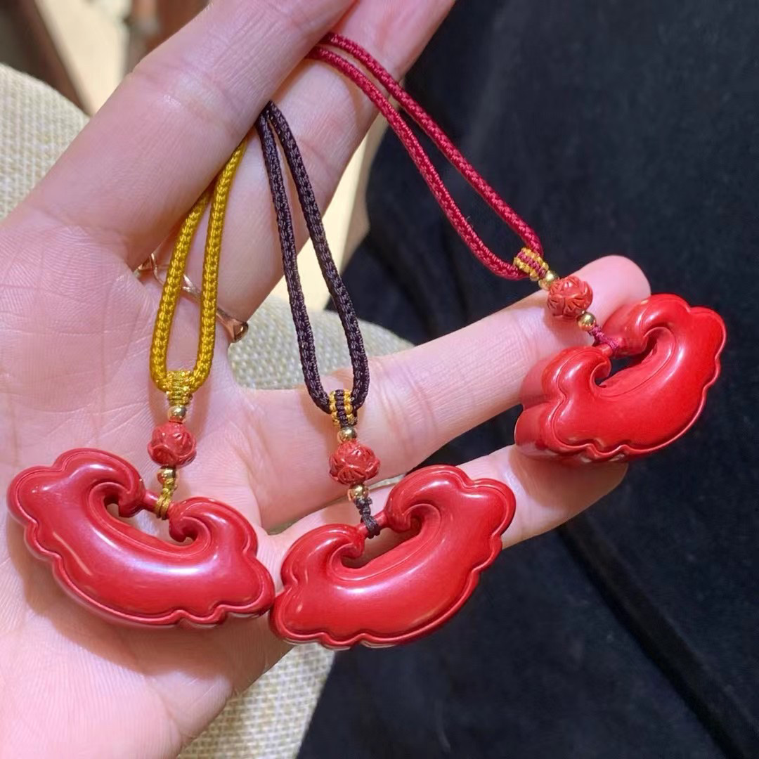 平安锁吊坠女款高含朱砂红砂如意锁立体天然原矿朱砂女母子项链